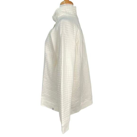 T by Talbots Quilted Mock Neck Snap Sweatshirt Large Off White Cozy Winter Cabin - Picture 4 of 12
